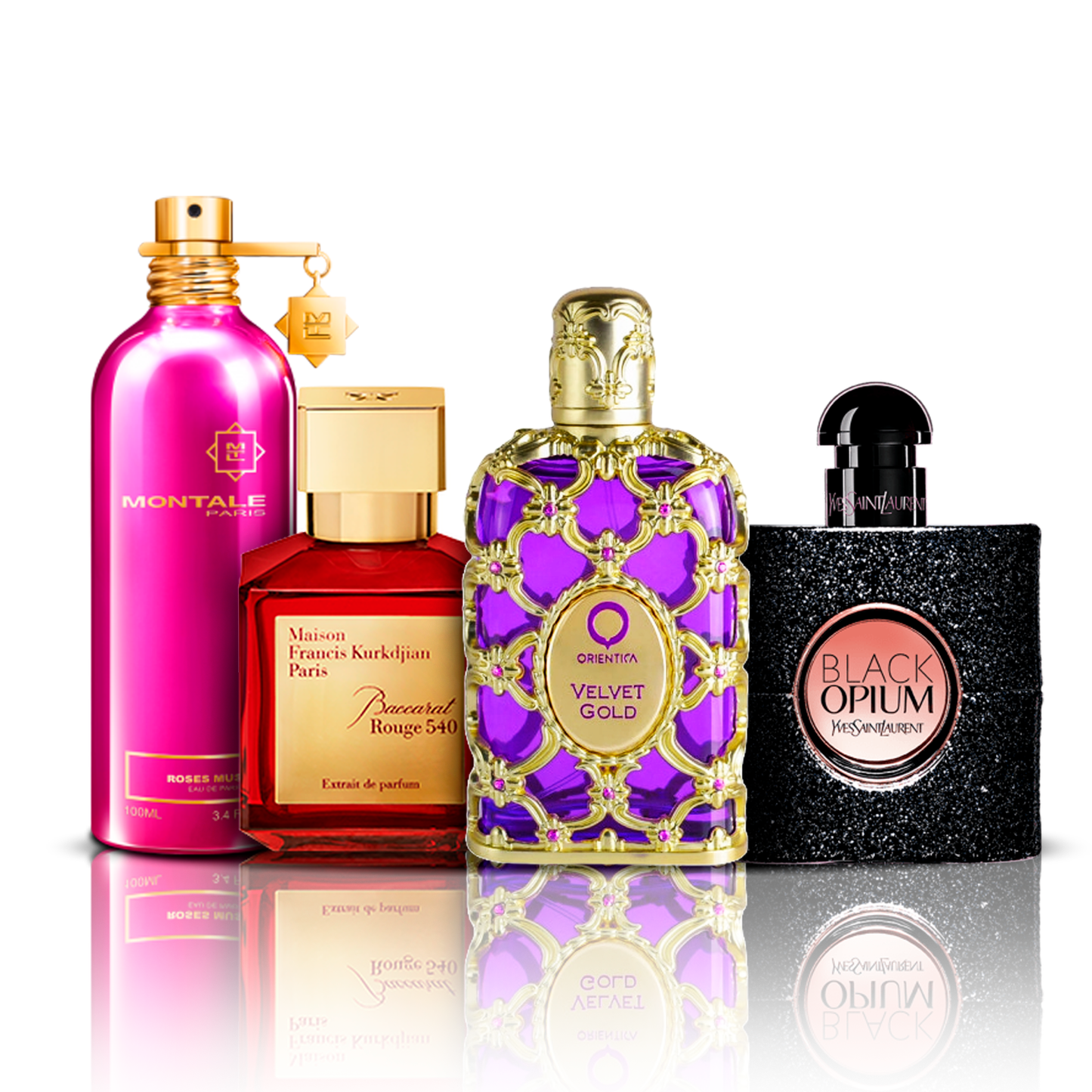 Set 4 Parfumuri | Orientica Velvet Gold + Baccarat Rouge + Black Opium + Montale Roses Musk 100 ml