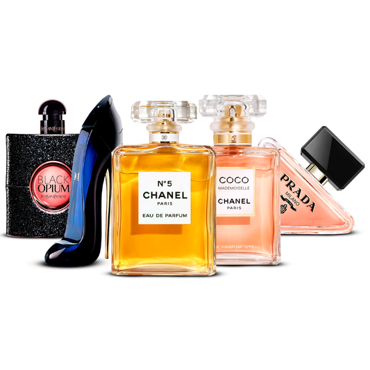 Set 5 Parfumuri – Black Opium, Good Girl, Chanel N°5, Coco Mademoiselle și Prada Paradoxe [100 ml fiecare]