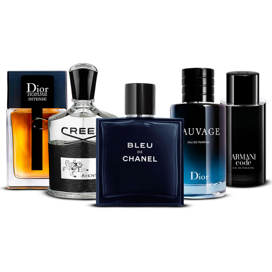 Set 5 Parfumuri  –  Dior Homme Intense, Creed Aventus, Bleu de Chanel, Sauvage și Armani Code   [100 ml fiecare]