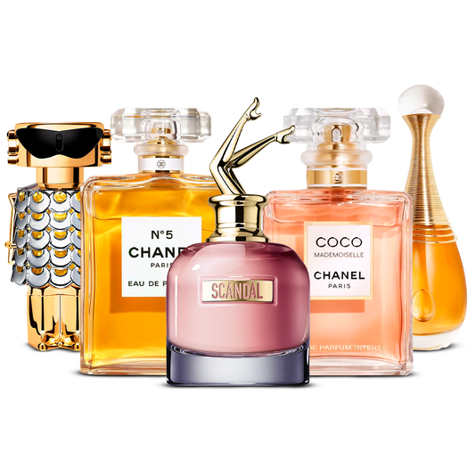 Set 5 Parfumuri – Fame, Chanel Nº5, Scandal, Coco Mademoiselle și J'adore [100 ml fiecare]